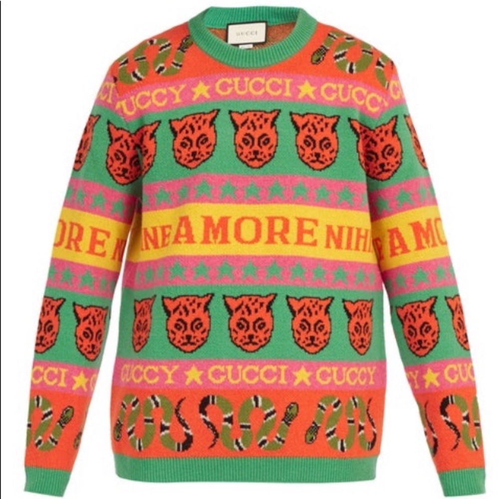 Authentic Gucci tiger snake intarsia sweater wool